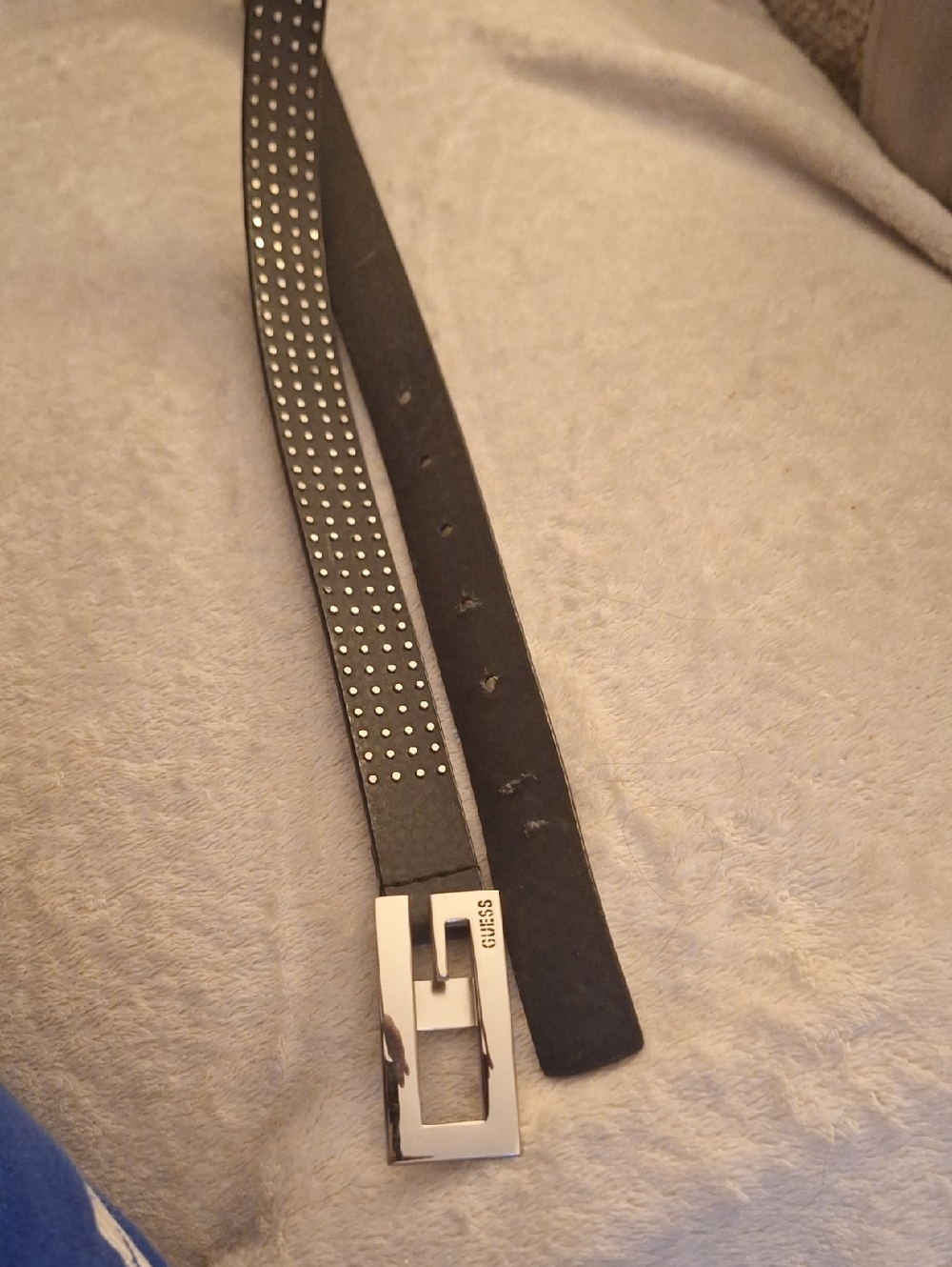 Guess Black Studded Leather Belt with Silver Buckle